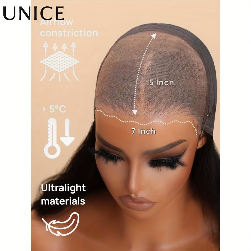 UNICE 7x5 Glueless Lace Front Wig Human Hair - Burgundy Highlights & Dark Brown, Pre Plucked & Bleached Invisible Knots, 180% Density Loose Wave Hairline, No Glue/No Skills Needed, Virgin Hair Donor Wigs for Men & (Beginner