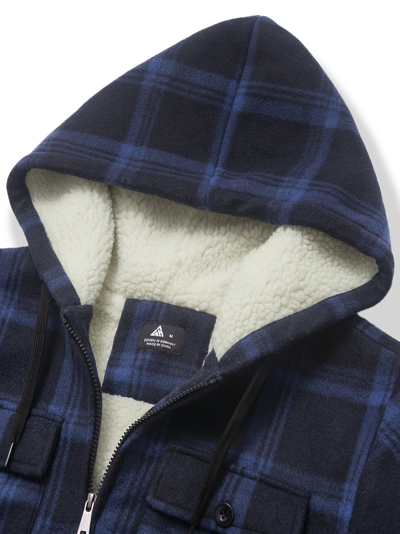 Men's Jacket, Heavyweight Hooded Sweater, Full Zip Thick Snow Mountain Lined Flannel Plaid Shirt with Pockets, Casual Style, Perfect for Autumn and Winter, Regular Fit, Hooded Collar, Plaid Pattern