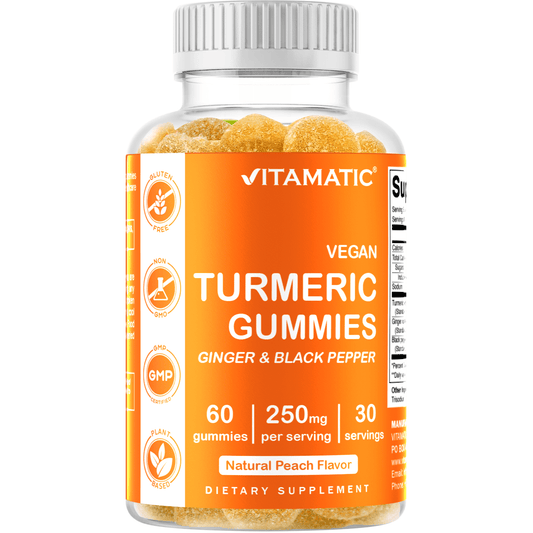 Vitamatic Turmeric Gummies with Ginger & Black Pepper Extract - 95% Curcuminoids - 60 Vegan Gummies
