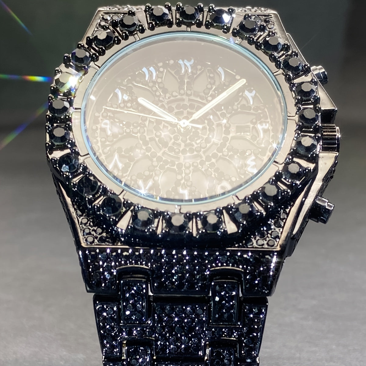 MISS FOX Luxury Rhinestone Quartz Watch for Men & Women - Hollow Double Layer Dial, Glow-in-the-Dark Hands, Alloy Case