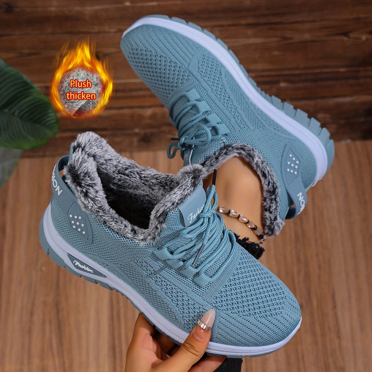 Women'S Plush Fleece-Lined Winter Boots - Lightweight Warm Round-Toe Ankle Boots with Lace-Up Closure, Turquoise & Faux Cover Upper, Winter Boots For Women, Winter Footwear, Stylish Winter Wear, Comfortable Winter Wear