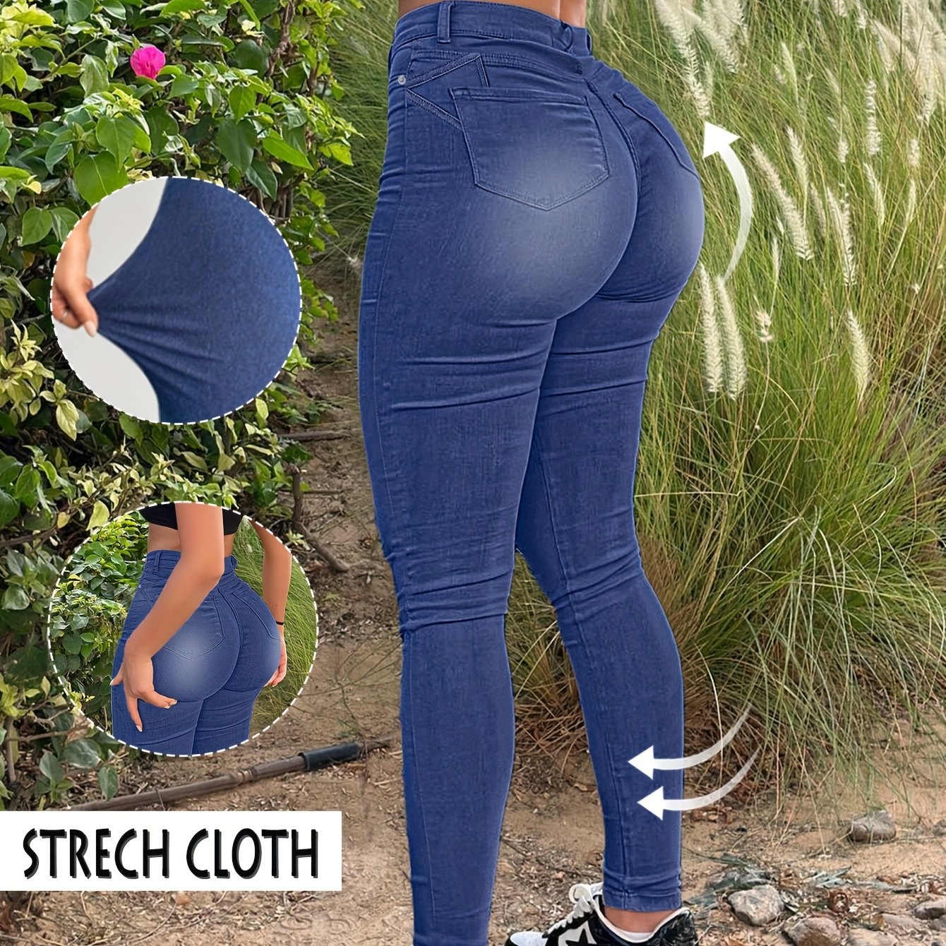 L035 Trendy And Versatile Street Fashion, Pure Black Skinny Stretch Ankle Pants, Women's Jeans.