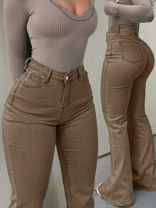 MH1025 Vintage Fashion Trendy Versatile Y2K Street High Elastic Straight Solid Color Denim Long Pants