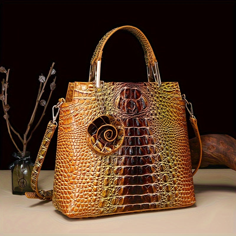 2pcs Crocodile Print Handbag Set - Fashionable Vintage Style, Multi-Functional Top Handle Crossbody, Business Clutch & Coin Purse - Spacious, Secure, Ideal for Everyday Chic