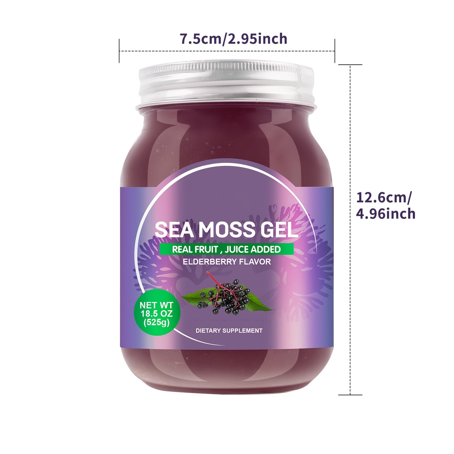 [Wildcrafted Irish Sea Moss Gel] Wildcrafted Irish Sea Moss Gel, Advanced Raw Sea Moss - Rich in Minerals & Vitamins, Elderberry Flavor, 18.5OZ, Natural Ingredient True Sea Moss Gel, Nutritional Supplement