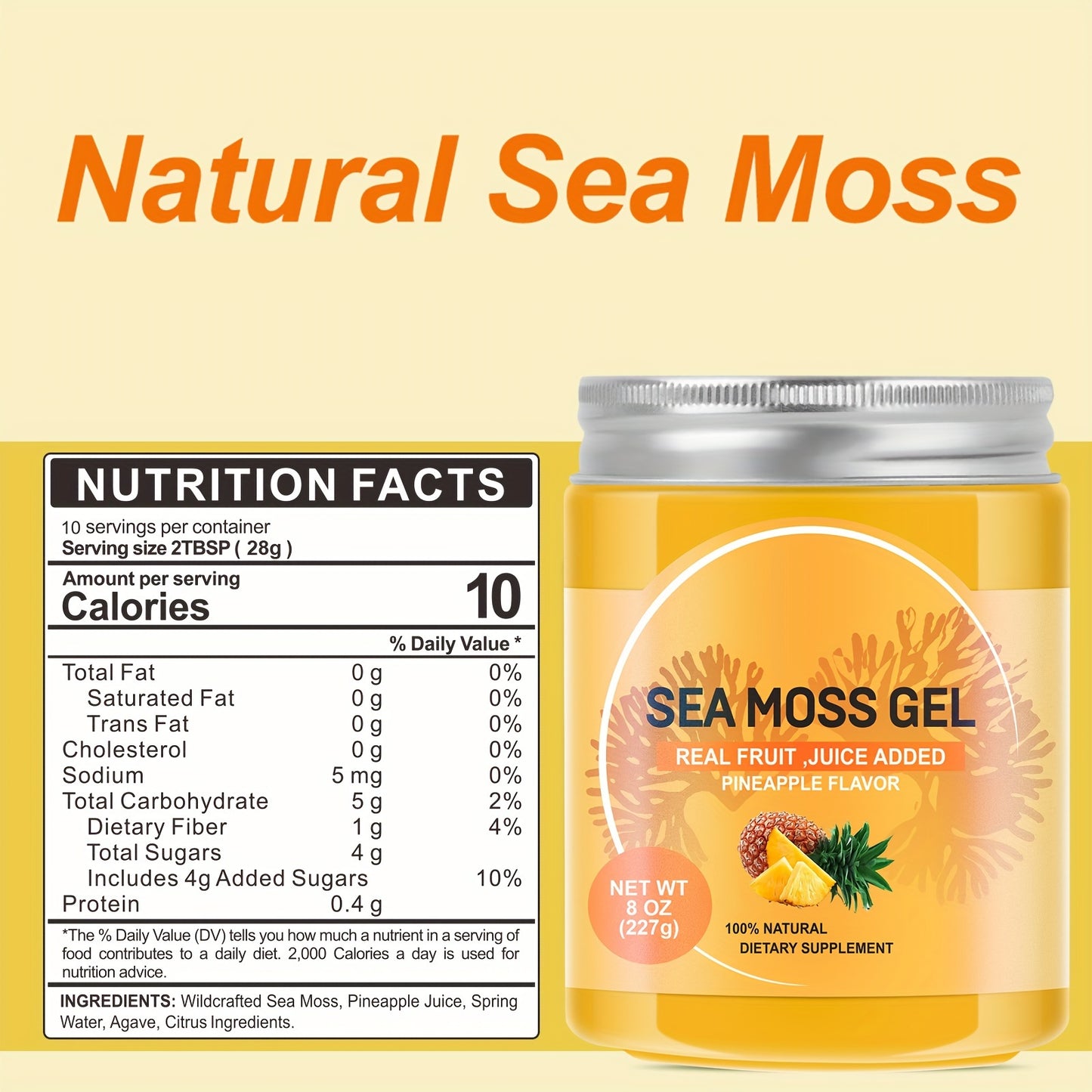 Irish Sea Moss Seamoss Gel Sea Moss Gel Raw Rich In Vitamins & Minerals | Nutritional Supplement | Vitamins and Minerals Wild Harvested, Pineapple Flavor