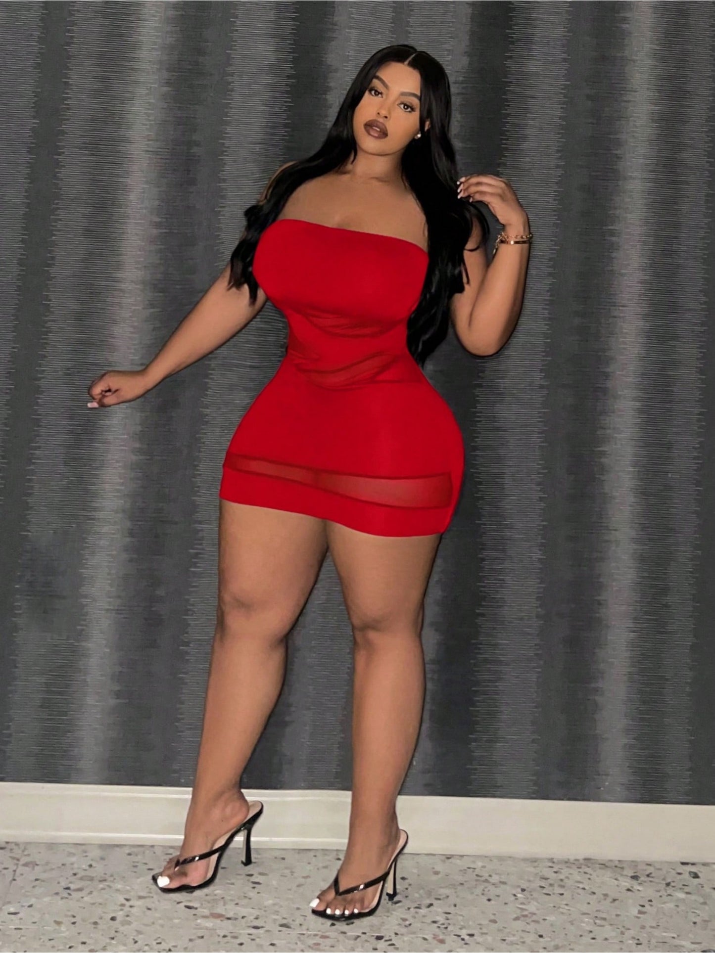 Slim-Fit Red Bustier Mini Dress for Women/ Strapless Seamless Stretch Bodycon Tube Top