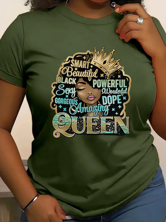 Plus size women'S casual T-shirt, Smart Beautiful Black Powerful Sexy Queen Graphic Tee