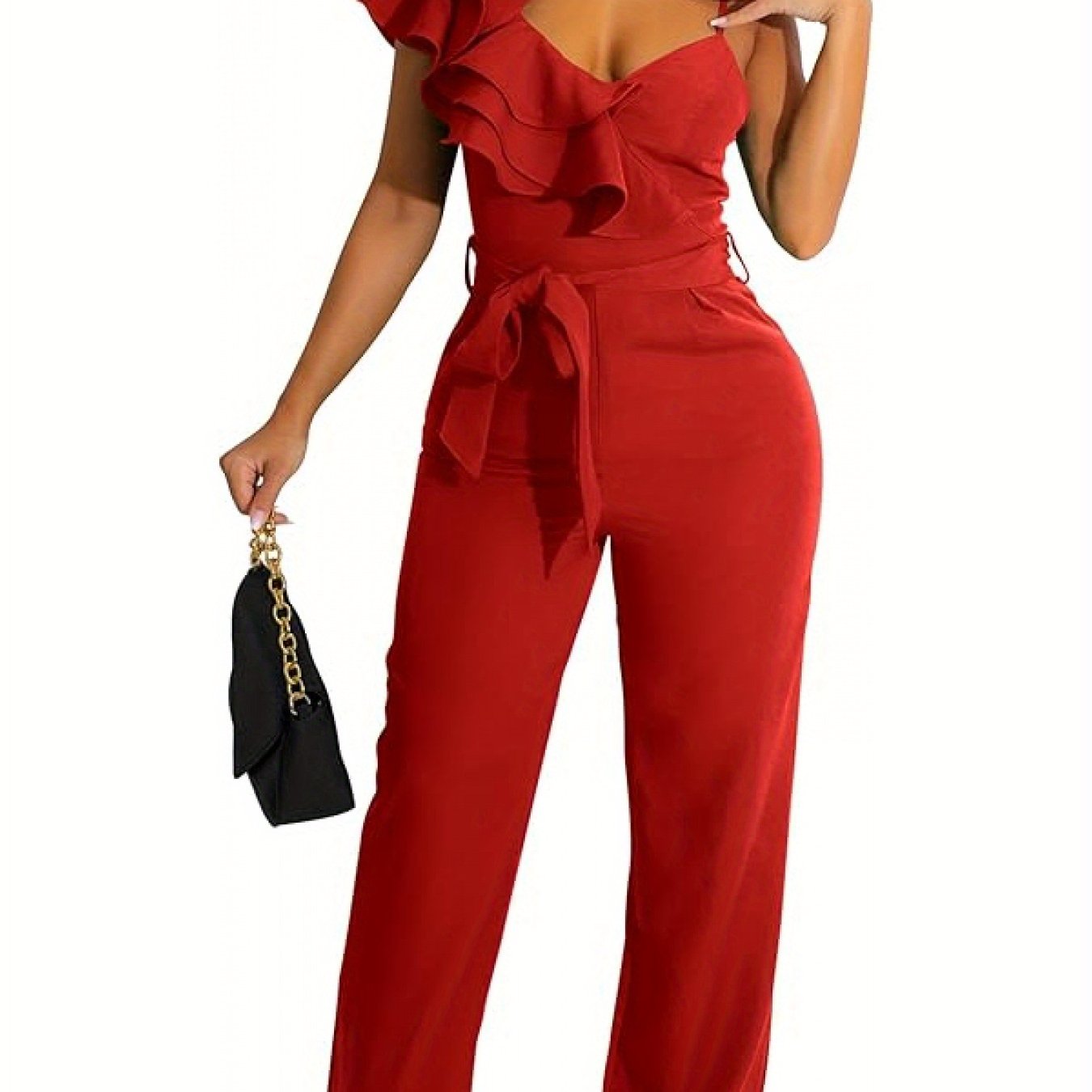 Women'S Casual Jumpsuit V Neck Sleeveless One Shoulder Ruffle Halter Backless Drawstring Wide Leg Pants Sexy Bodysuit Party Club Costume