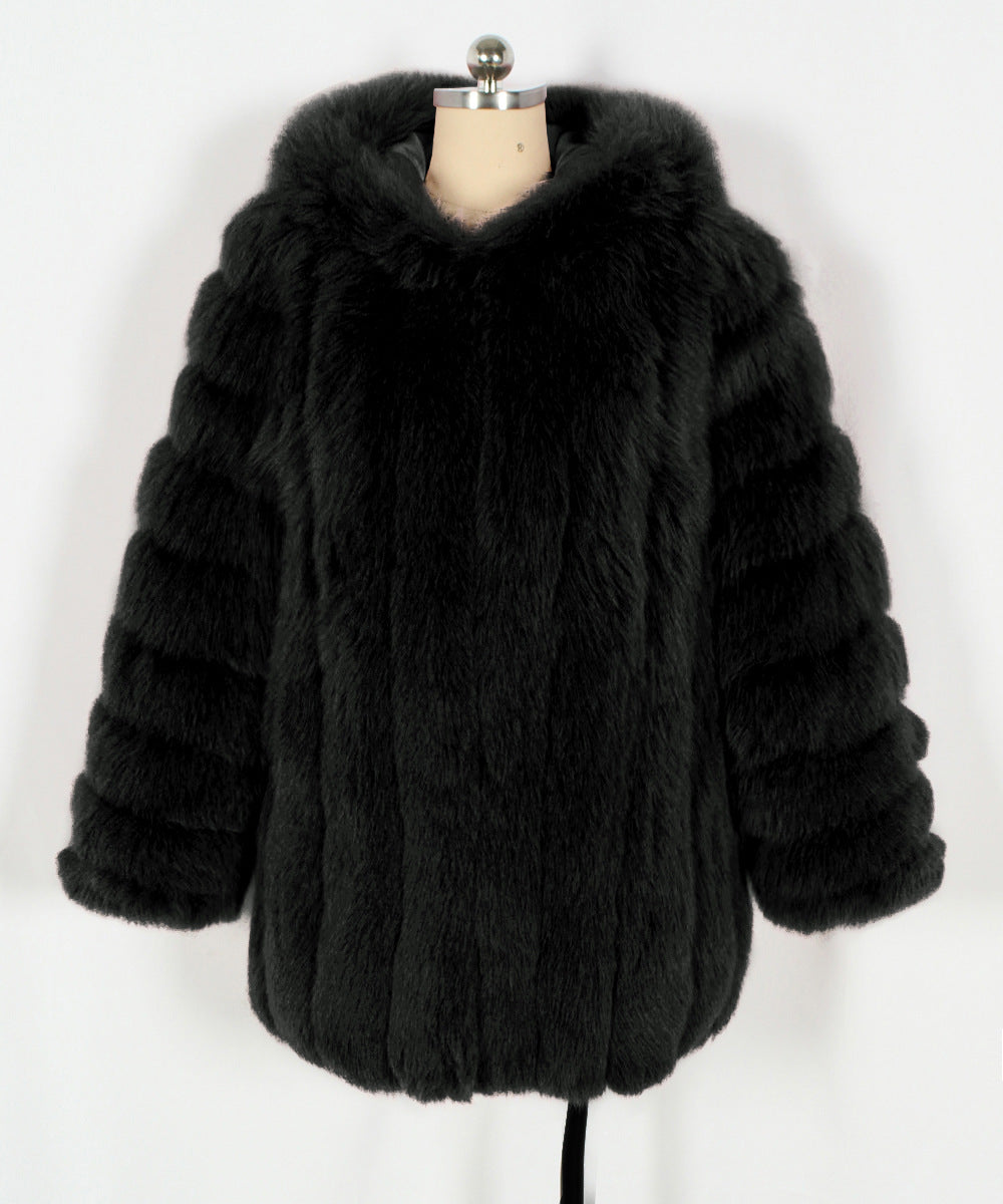 Plus Size, Plus-size Women's coat new European and American autumn winter faux fur warm fluffy plus-size Women's coat faux fox fur jacket fur winter wear plus-size fashion outwear