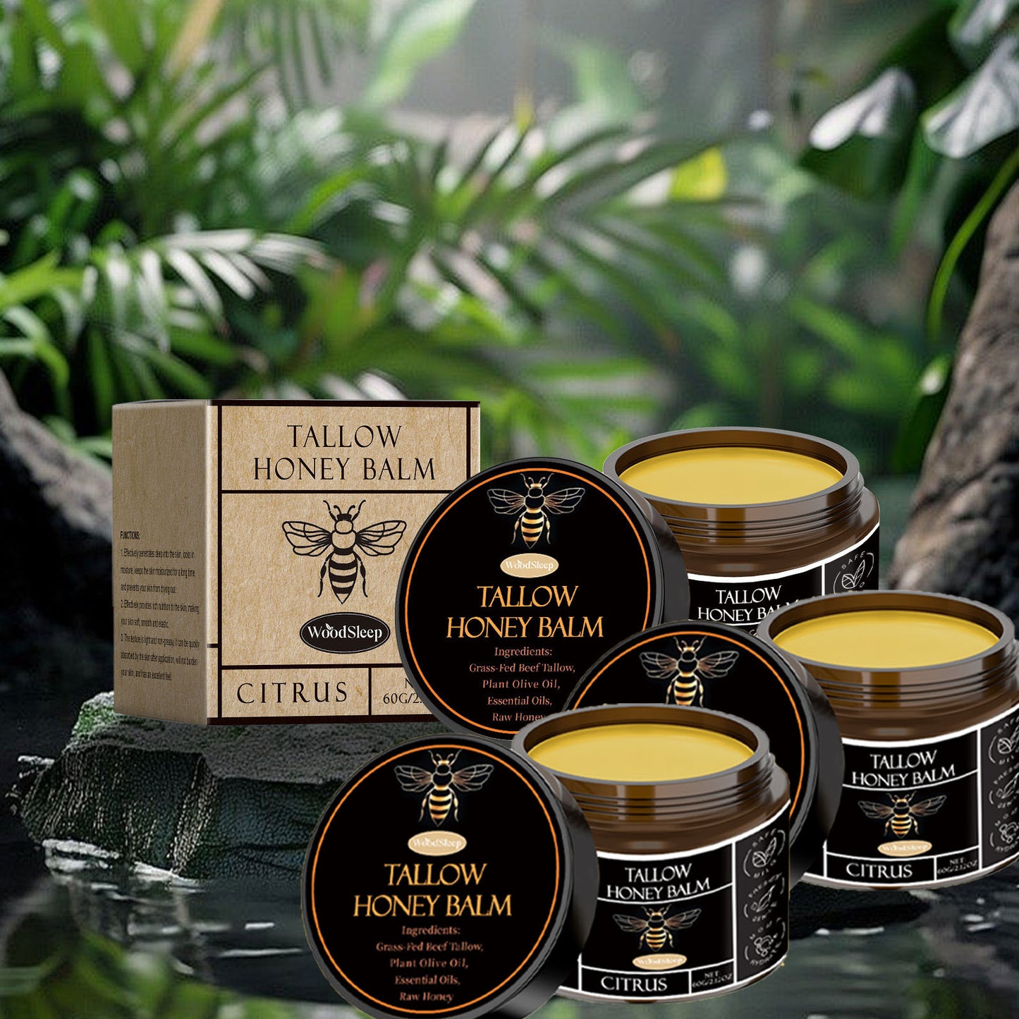 Organic Grass-Fed Beef Tallow Balm with Raw Honey, Smooth Light Beige - Handmade All-Natural Moisturize