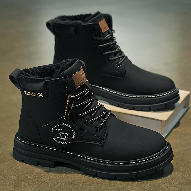 Men'S Winter High-Top Thermal Boots with Thick PVC Sole & Lace-Up Closure - Heavy-Duty All-Terrain Traction, Warm & Arch Support, Round Toe Design For Snow, Ice, Mud - Casual Outdoor Hiking Boots (brown) - Ideal For Cold Weat