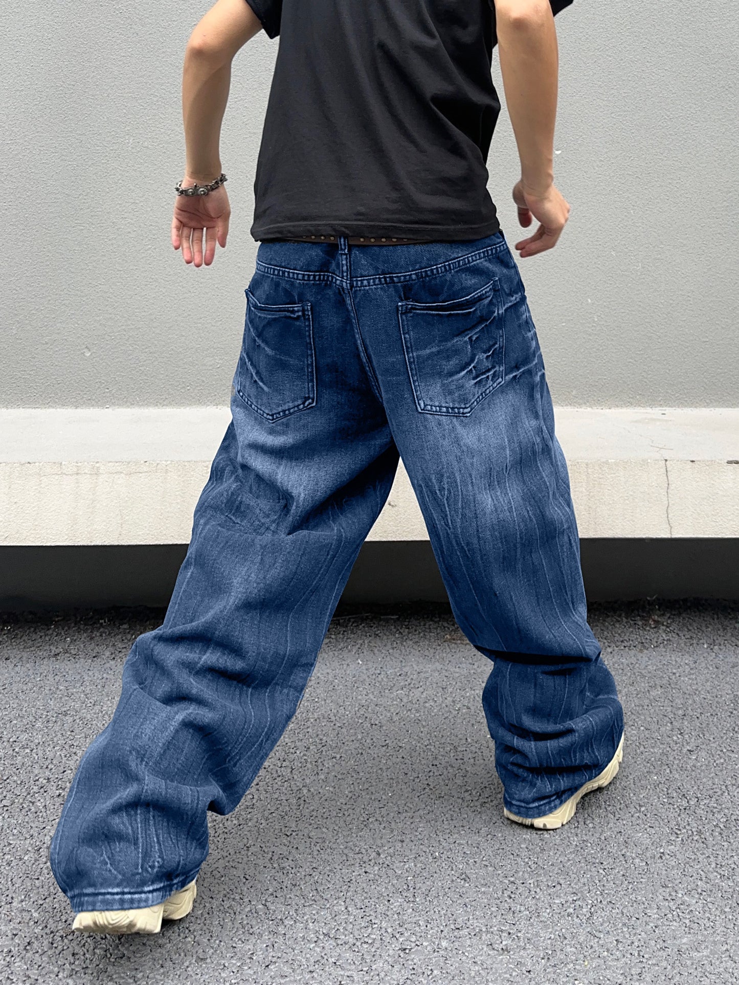 1pc Men'S Wide Leg Jeans Super Loose Pants Loose Jeans Ice Skating Pants Street Wear, Suitable For Both Men And Women, for all Seasons, Machine Washable, Classic And Fashionable Items