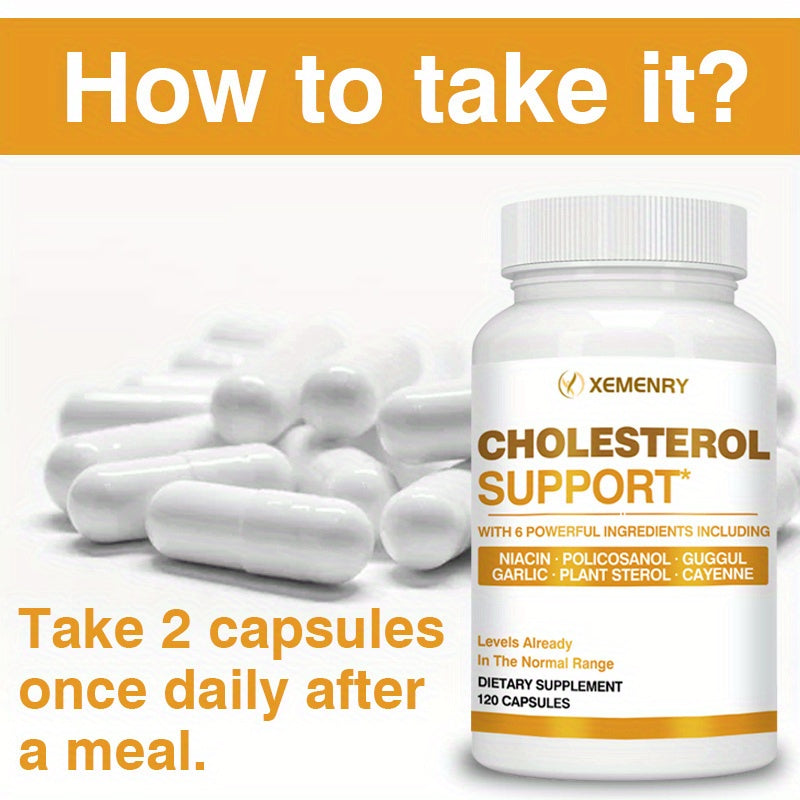 Cholesterol Support - with Niacin, Plant Sterol, Cayenne Pepper, Garlic Bulb Powder, Antioxidant - 120pcs