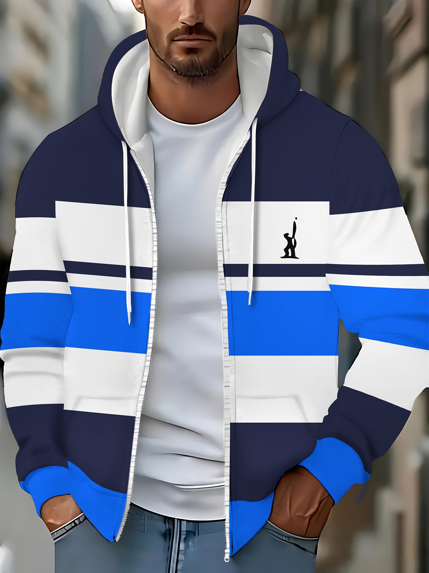 Men's Hooded Zip-Up Jacket - Full-Zip Front Closure,