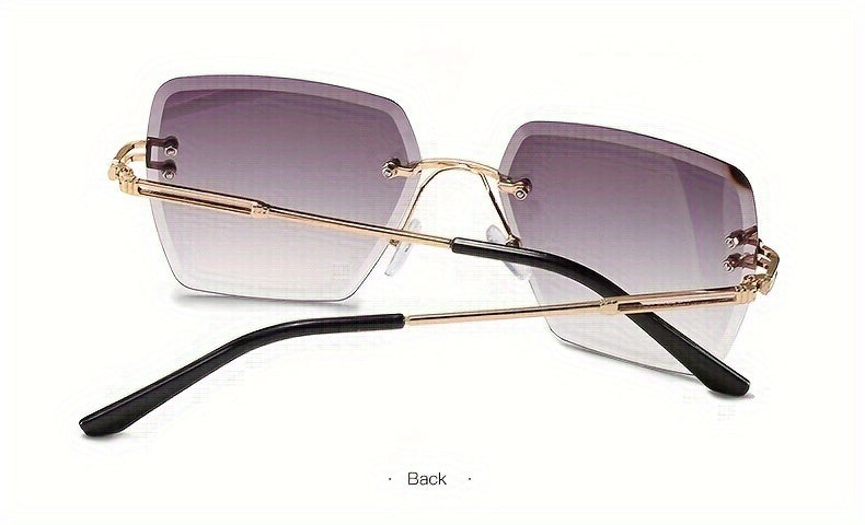 Fashion borderless ladies too glasses Y2K gradual change color trimmed lenses retro hollow metal bracket ladies