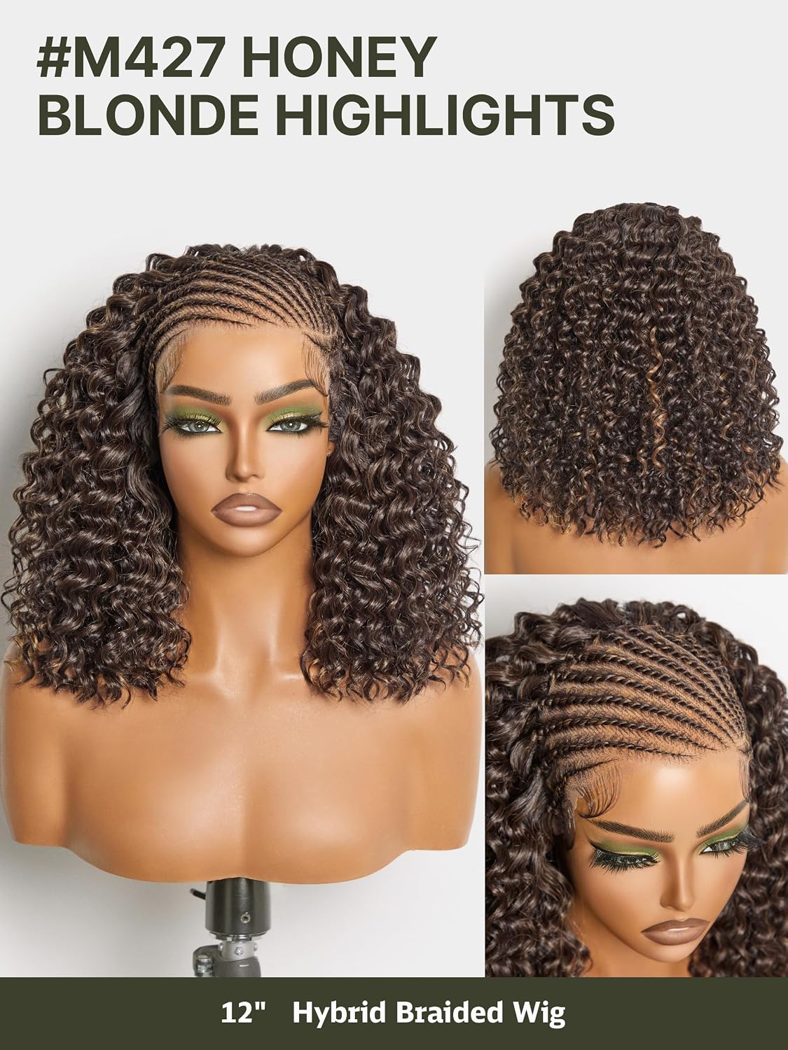 Frodio 13×6 Cornrow Braided Wig for Black Women Veralux™ Fiber 12 Inches Water Wave Lace Front Wig Pre-Cut Lace Wig Beginner Friendly Highlight Brown