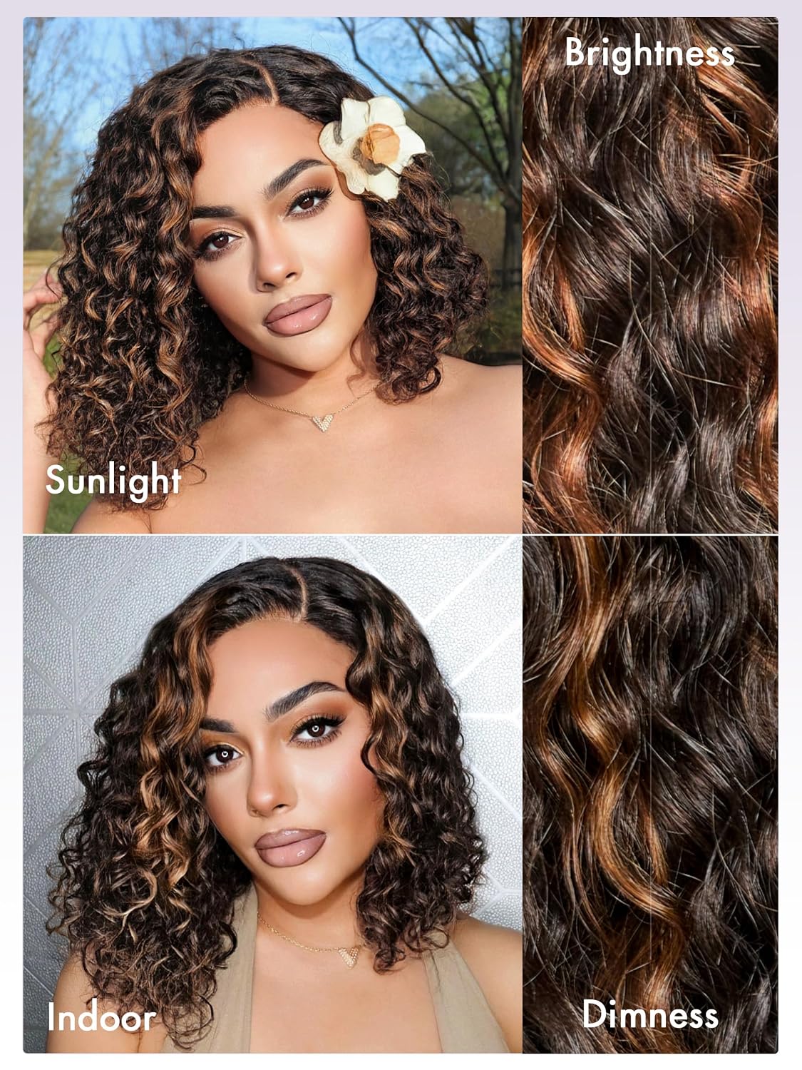 LUVME HAIR 12" Curly Bob Glueless with Blonde Highlights Wigs Human Hair | Without Spray Wigs Pre Plucked Pre Cut Undetectable HD Lace No-Glue Need Protective Wig Short Ready to Go Wig 180 Density