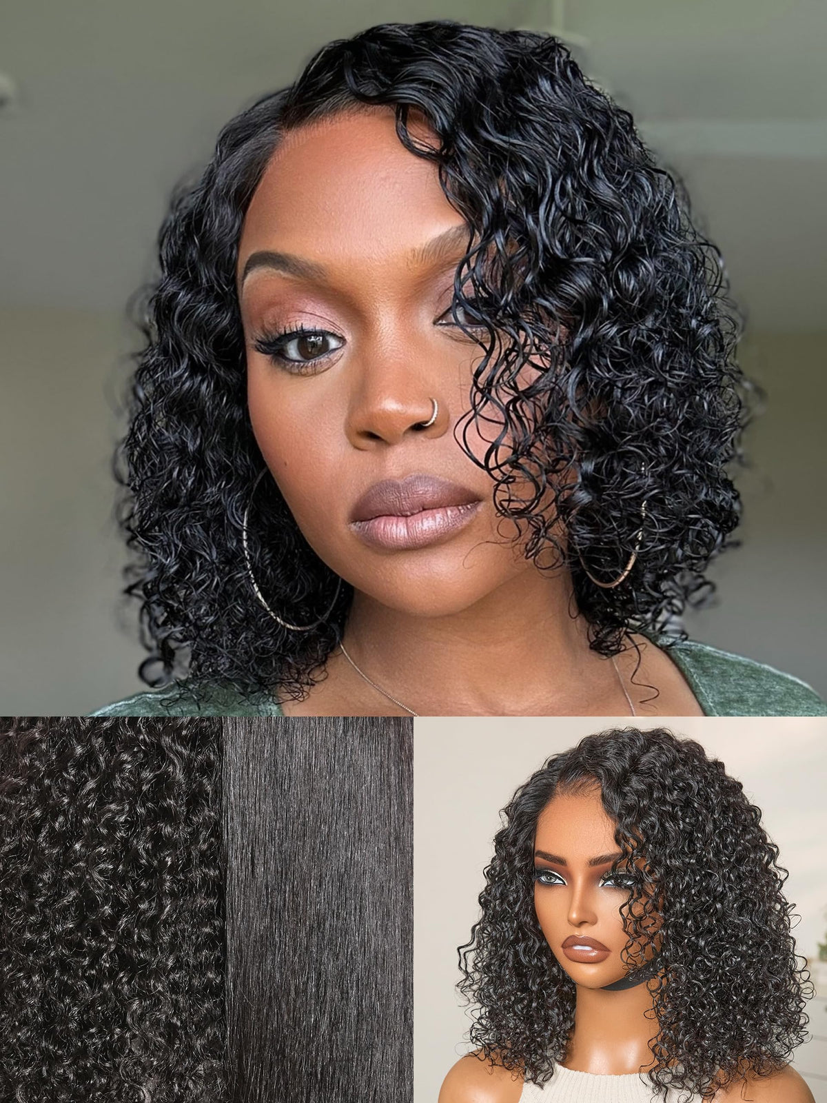 LUVME HAIR 12" Curly Bob Glueless with Blonde Highlights Wigs Human Hair | Without Spray Wigs Pre Plucked Pre Cut Undetectable HD Lace No-Glue Need Protective Wig Short Ready to Go Wig 180 Density