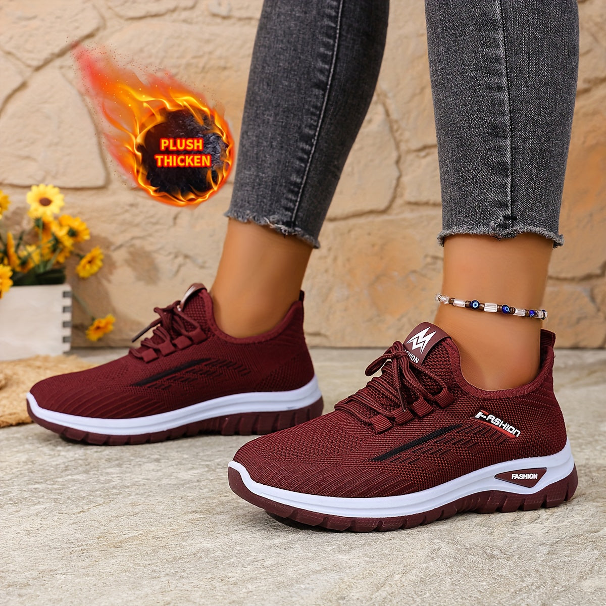[Autumn And Winter ]Orange Fleece-Lined Warm Shoes, Thickened Cushioning Shoes Exclusive for Winter, Orange And Purple Spliced Lace-Up Trendy Warm Sports Shoes, White Casual Shoes, Shoes For Women/elegant Shoes For Women, Sea