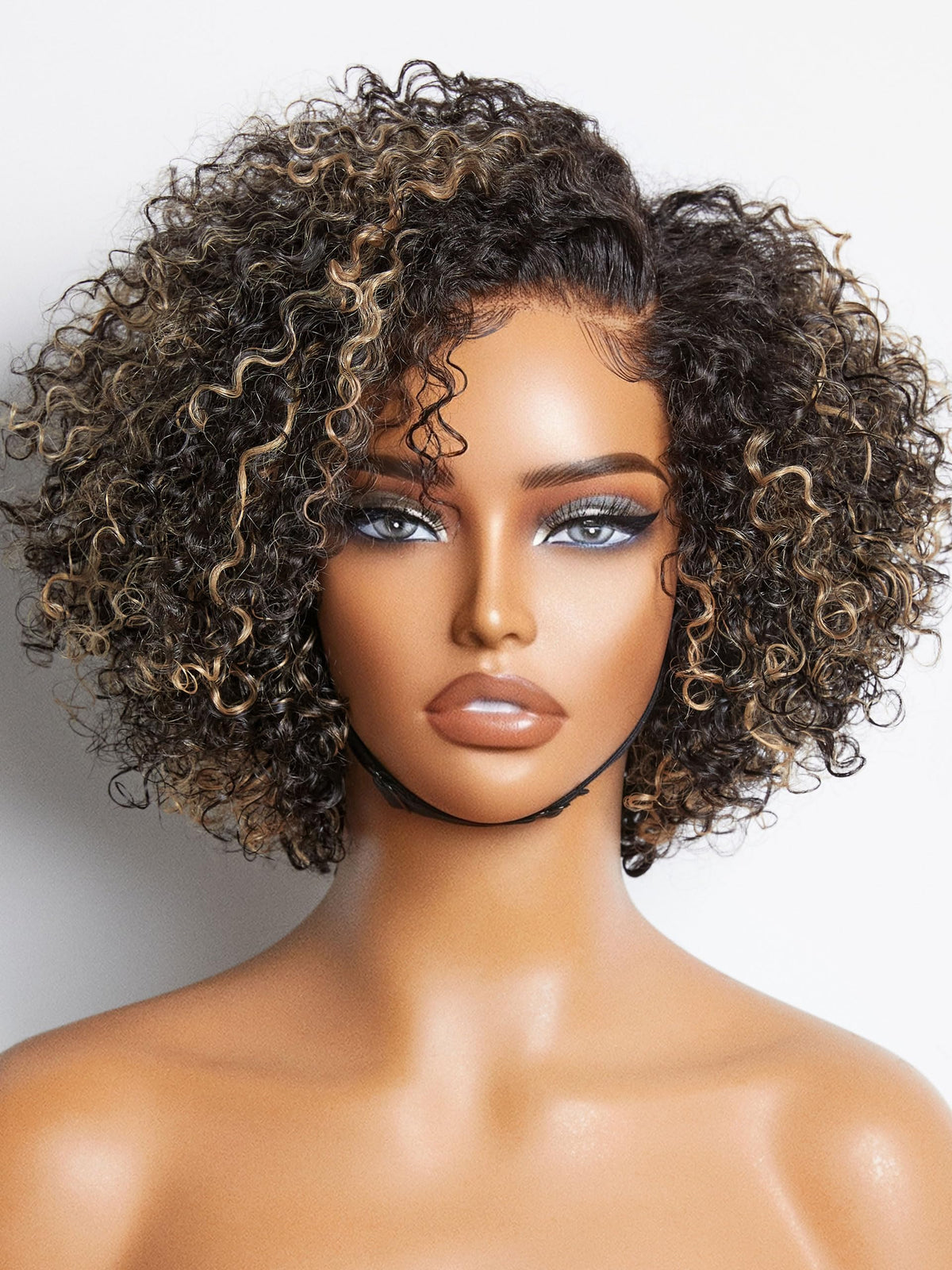 LUVME HAIR 12" Curly Bob Glueless with Blonde Highlights Wigs Human Hair | Without Spray Wigs Pre Plucked Pre Cut Undetectable HD Lace No-Glue Need Protective Wig Short Ready to Go Wig 180 Density