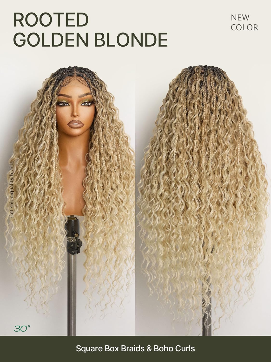 Frodio Braided Wig Veralux™ Fiber Full Lace Boho Curly Water Wave Synthetic Box Braided Wigs For Black Women Salon-Level 200% Density Bohemia Natural Scalp 30 Inches Blonde Ombre Color