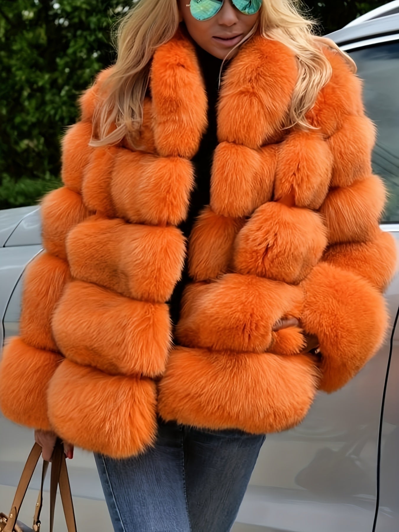 Plus Size, Women's Large Size Thickened Loose Temperament Commuting Solid Color Imitation Rabbit Fur Coat Casual Jacket