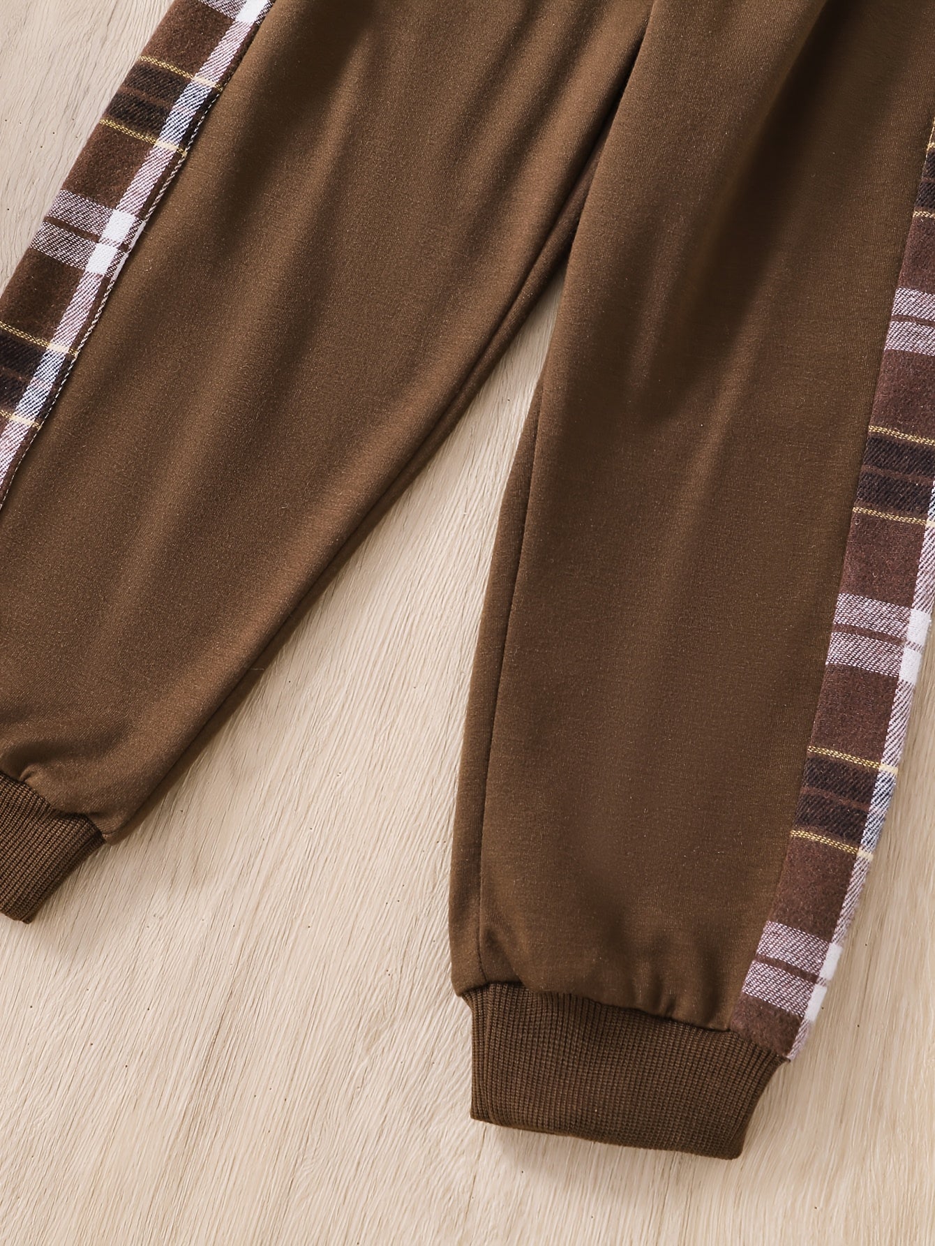 2pcs Girls' Plaid Hooded Sweatshirt & Straight-Leg Pants Set - Brown & Checkered Long Sleeve Outfit, Elastic Waistband, Casual Spring/Fall Playwear with Pockets, Cute Sweatshirts, for Outdoor