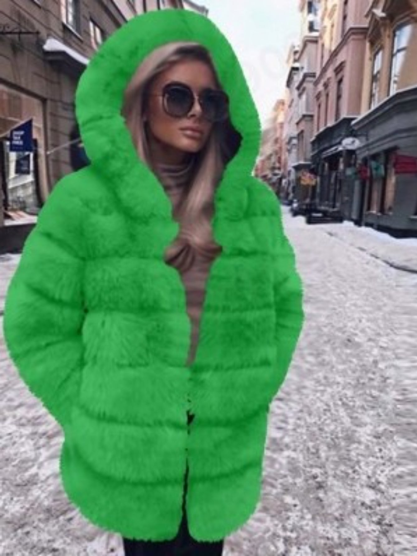 Plus Size, HERTALK Women's Plus Size Pink Faux Fox Fur Coat - Hooded Winter Jacket with Collar, H-Line Silhouette & Full-Length Hem Slit - Luxurious Imitation Fur Outerwear (Pink/) - Machine Washable