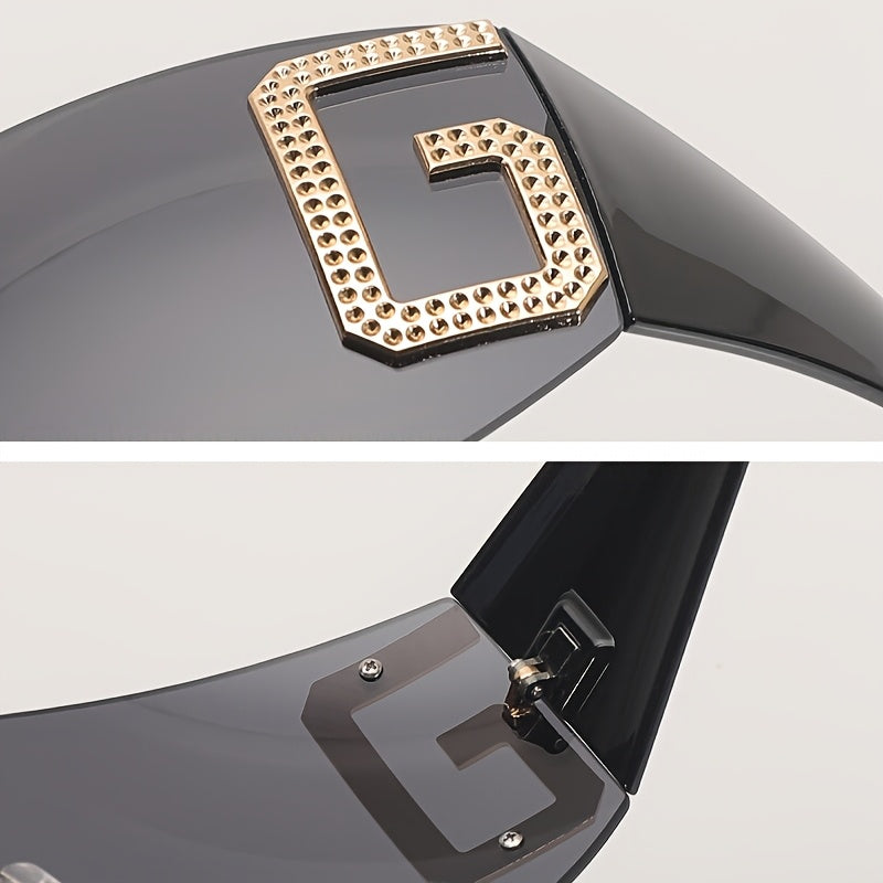 Unisex Oversized Frameless Fashion Glasses - Polycarbonate Lenses, Metal Hinges, Black & Golden Fashion-Forward Design - Lightweight Durable for Driving & Casual Attire with Protective Case, Versatile Eyewear, Chic Eyewear St