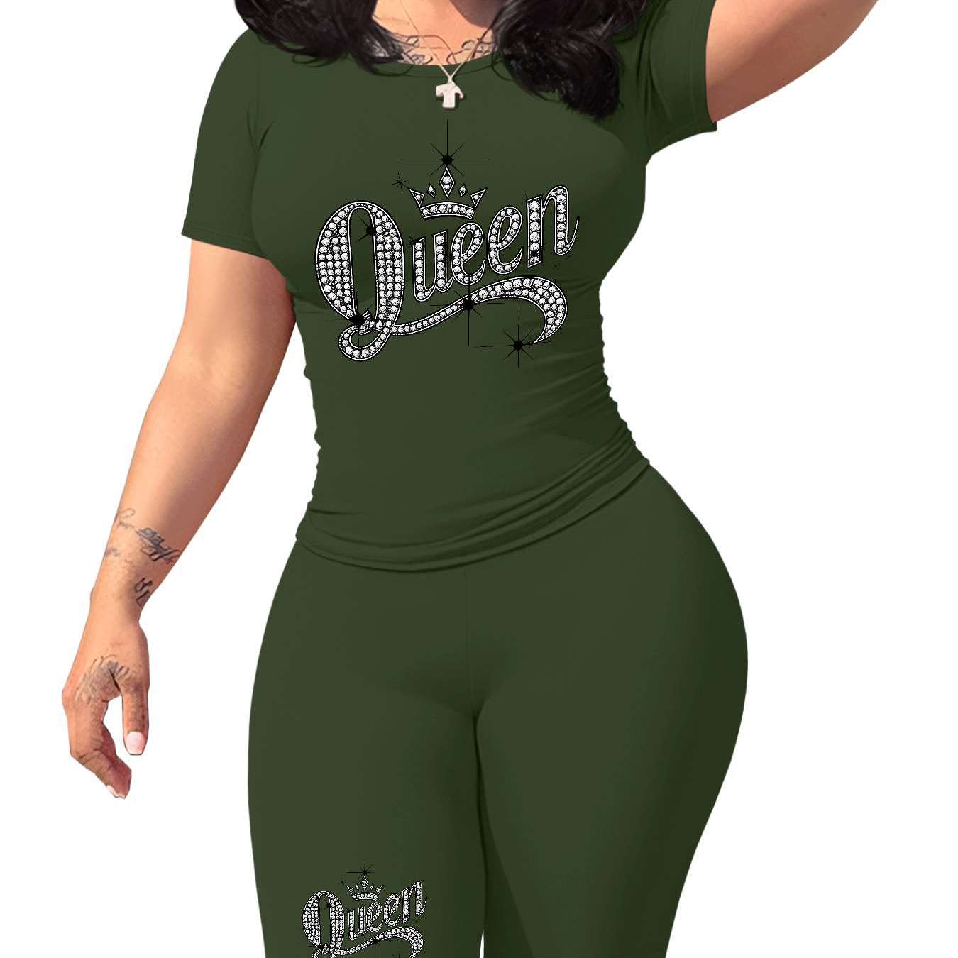 Diamond Queen Women's SlimFit Tshirt and Pants Set?? Premium Print?? Durable?? Casual and Fashionable?? Sparkling Queen Crown Design?? Perfect for Casual Attire and Stylish Outfits?? Comfortable Fit?? Gift Idea.