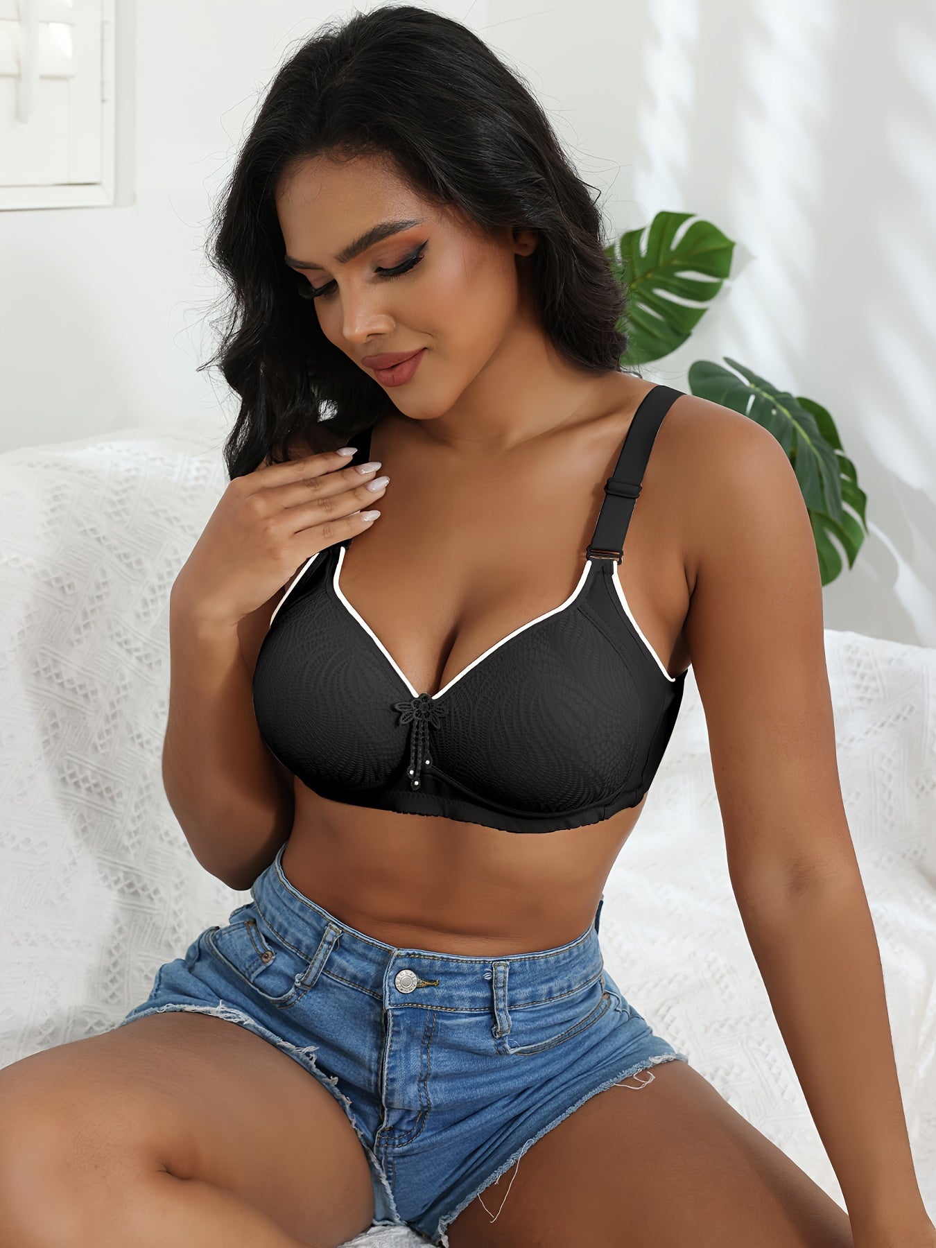 5-Pack Elegant Printed Wireless Bra with Adjustable Straps plaid Wire Free Support in Various Colors
