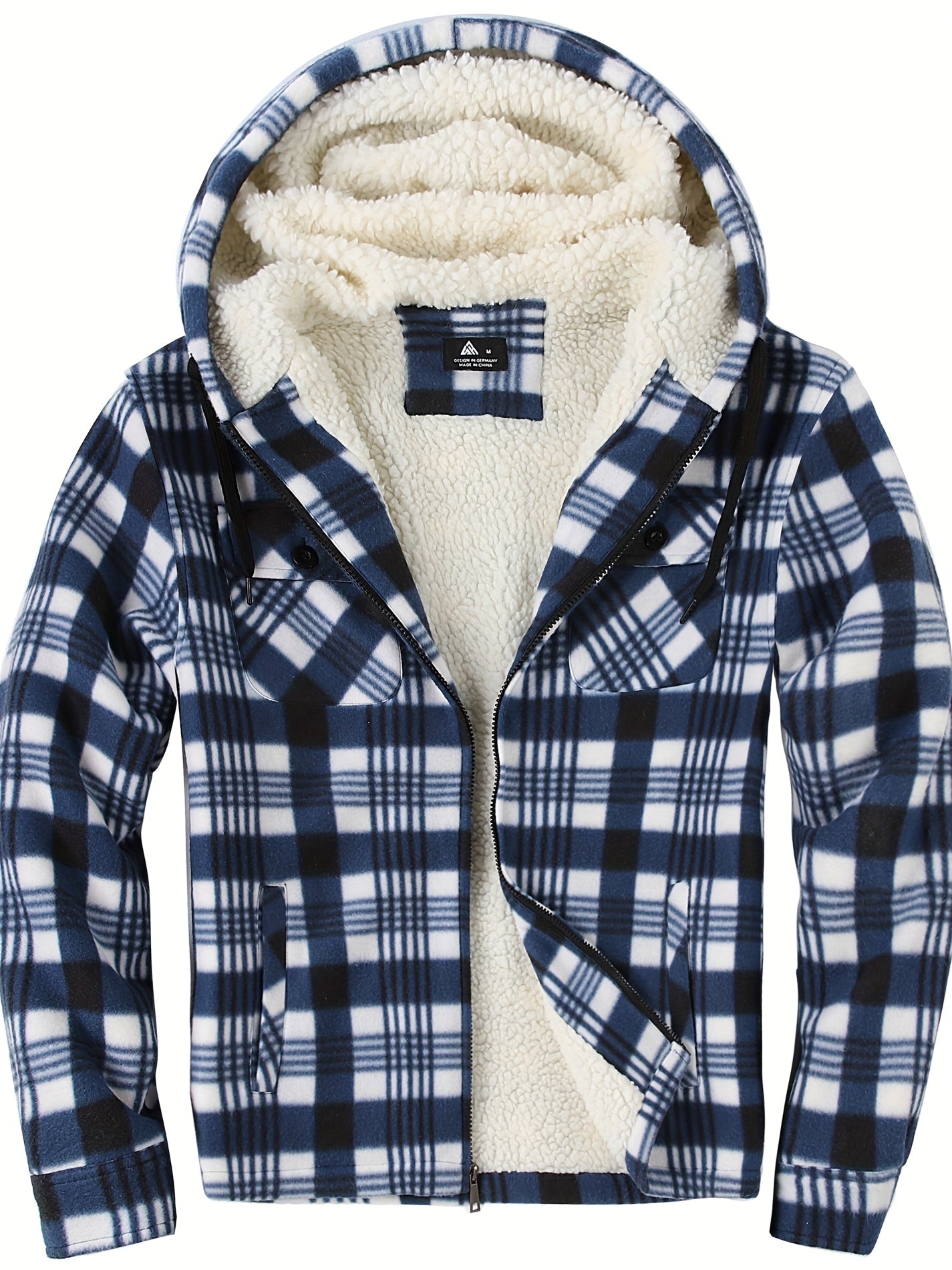 Men's Jacket, Heavyweight Hooded Sweater, Full Zip Thick Snow Mountain Lined Flannel Plaid Shirt with Pockets, Casual Style, Perfect for Autumn and Winter, Regular Fit, Hooded Collar, Plaid Pattern