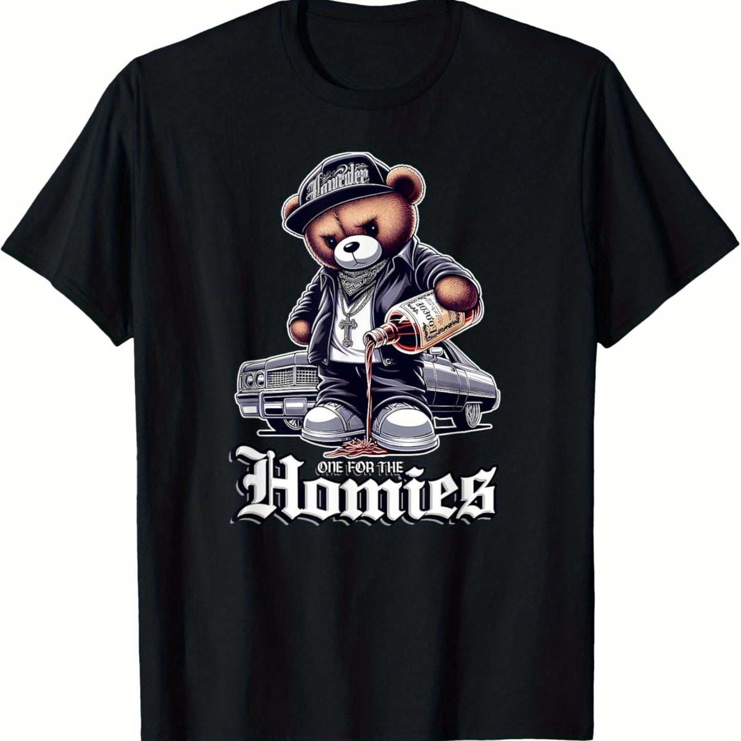 ONE FOR THE HOMIES Teddy Bear Chicano Art Cholo shirt T-Shirt Men'S Reliable Crew Tee - Your Daily Uniform