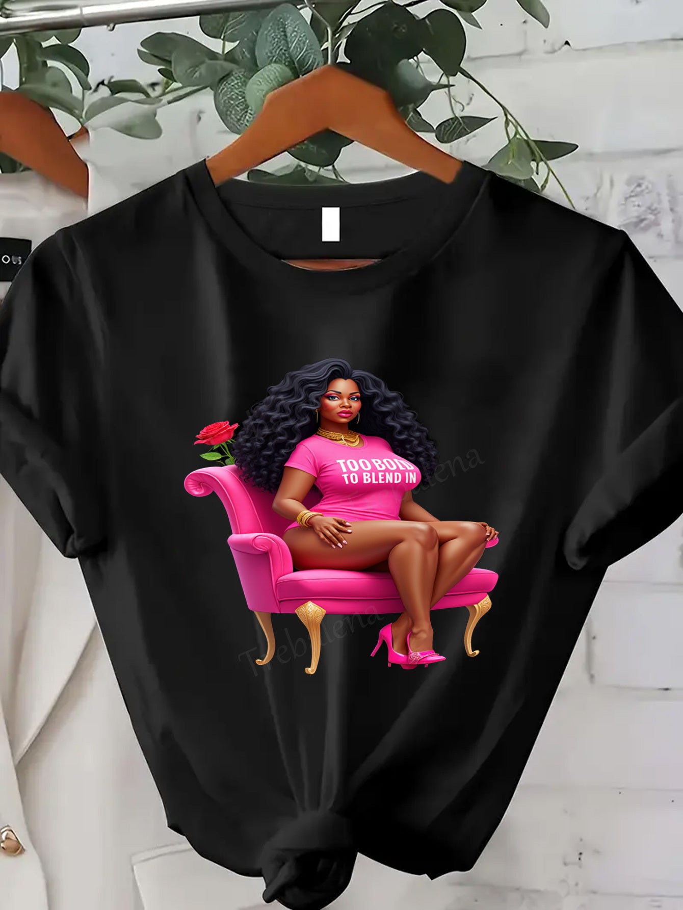 Plus Size, Trebalena Women's Plus Size Graphic T-Shirt - Sexy Curvy Lady in Pink Chair with Roses, Soft Breathable 100% Cotton Casual Everyday & Party Outfit - Perfect Halloween, Christmas, Birthday Gifts for Women - Non-See