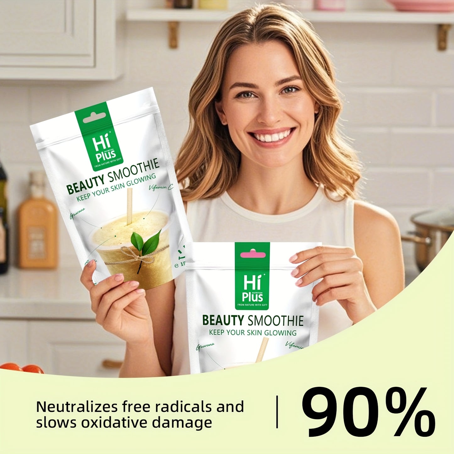[HiPlus Energy Smoothie] HiPlus Energy Energy Smoothie Powder 5.29 Oz | Multivitamin Mineral With Vitamins A, C, D, E, B12, Zinc, And More | Fresh West Indian Cherries For Baking, Inca Fruit Peas, Collagen For Radiance And Su