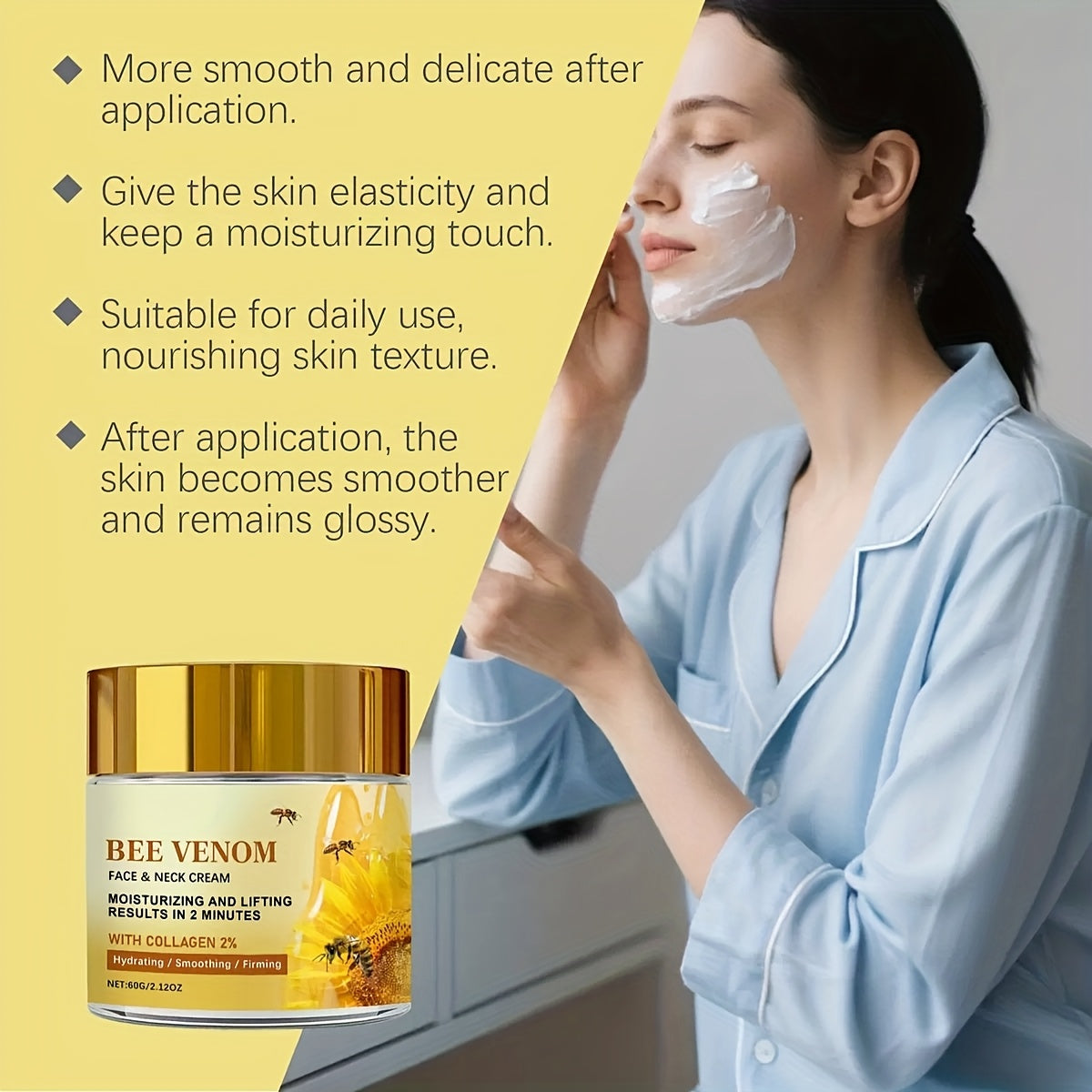 2pcs Instant Firming Bee Venom Face Cream, Tightens Light Beige, Collagen Instant Lifting Face Cream, Firms Fine Lines And Wrinkles, Suitable for All Light Beige Types, Skincare, A Gift for, Perfect Christmas Gift, Collagen B