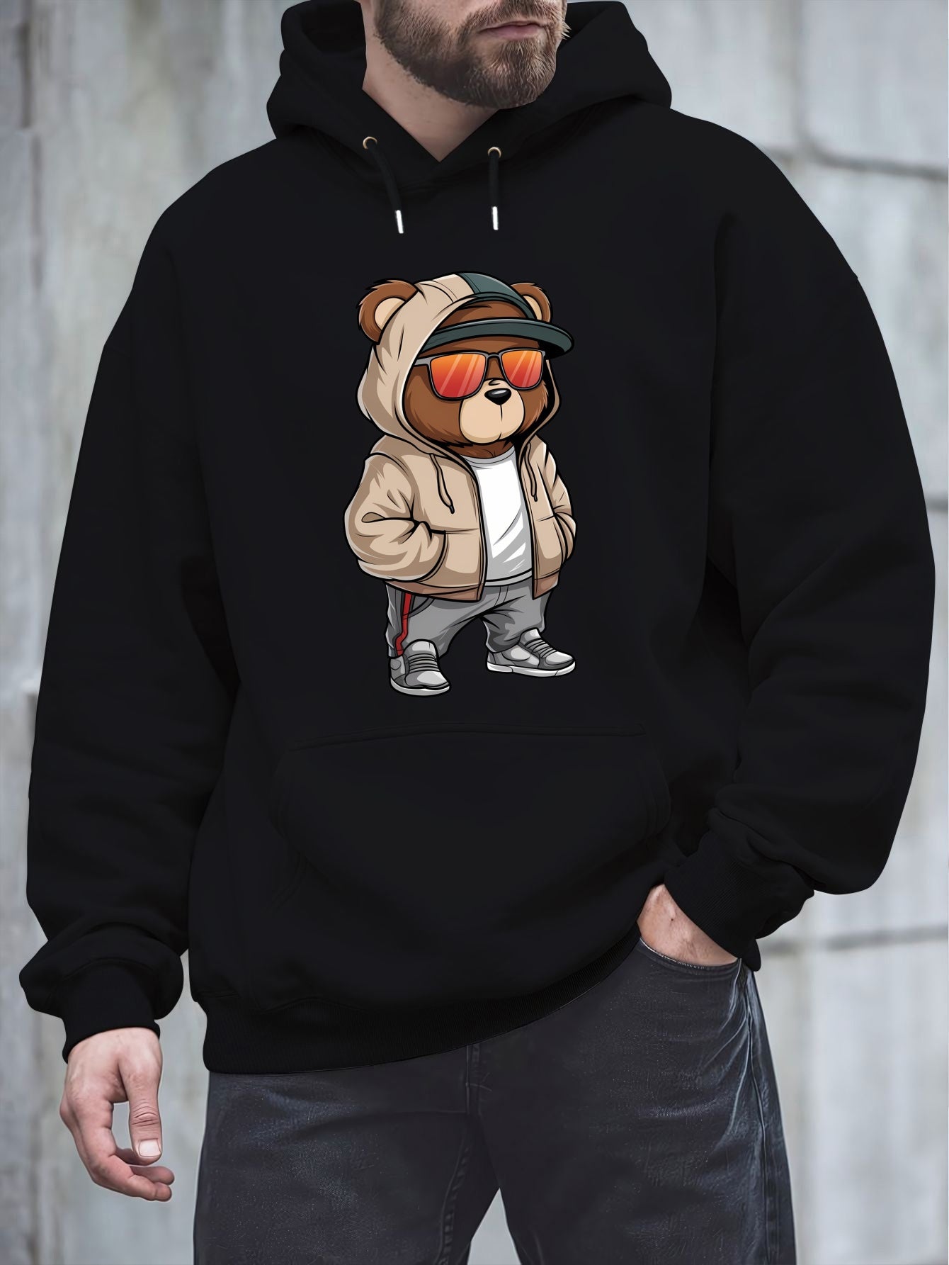 Cool Bear 2024 New Printed Autumn And Winter Plush Men'S Versatile Sweater with Dalian Hat, Fashion Brand for Spring And Autumn, Plus Size