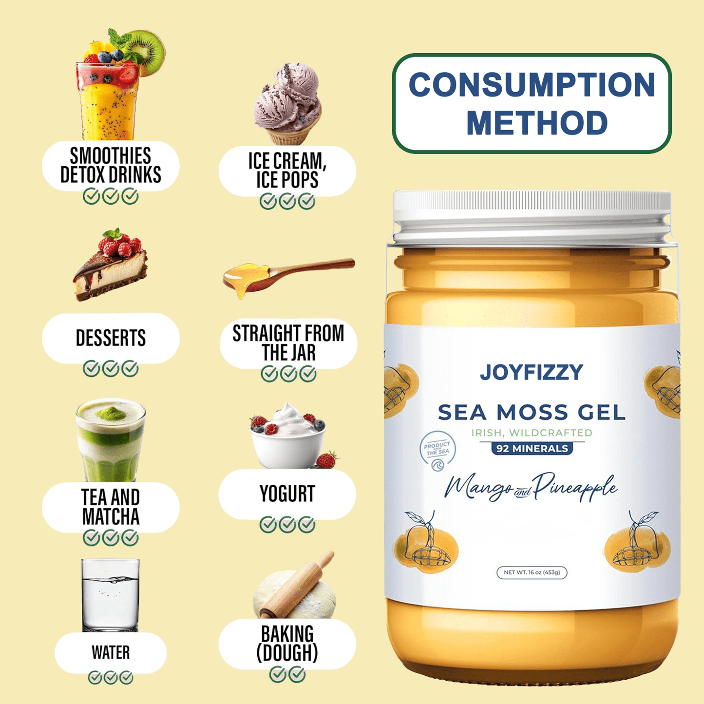 Wildcrafted Irish Sea Moss Gel - Seamoss, Gut Health (MANGO/PINEAPPLE, Pack of 1)