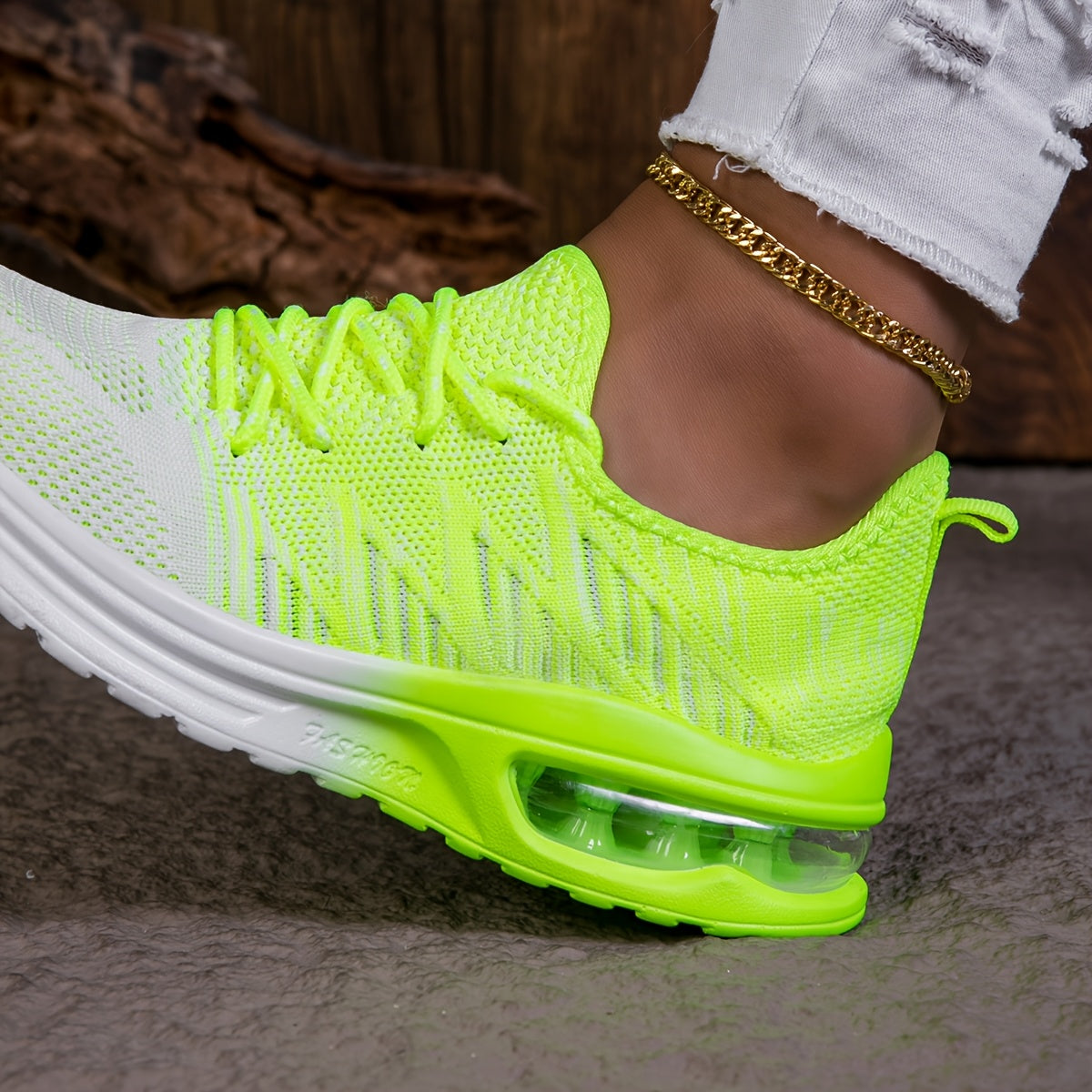 Women's Summer White-to-Green Gradient Breathable Mesh Running Shoes - Lightweight Anti-Slip PU Sole, Airy Knit Upper, Thick Cushioned Comfort for Walking, Travel & Casual Wear | All-Season Lace-Up Sneakers with Shock-Absorbi