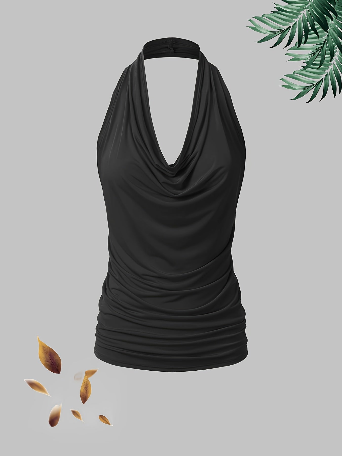 Plus Size, New Fashion Women's Casual Solid Color Halter Neck Large Size Vest Set