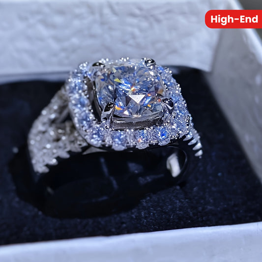 1PC S925 Silver Set 3.5 Carat Moissanite Ring Fashion Elegant High-end Gorgeous Boutique Ring, Suitable For Men And Women Rings, Fashion Atmosphere Gifts To Family And Friends Birthday Gifts Holiday Gifts