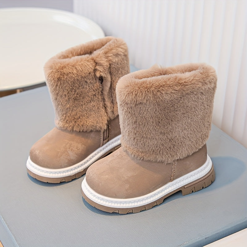 A Pair of Comfortable and Lightweight Faux Fur Snow Boots for Girls, Suitable for Daily Outdoor Wear in Autumn and Winter