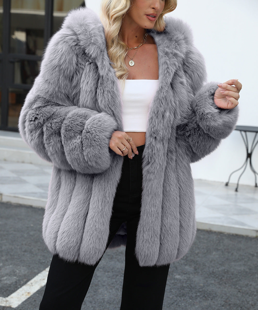 Plus Size, Plus-size Women's coat new European and American autumn winter faux fur warm fluffy plus-size Women's coat faux fox fur jacket fur winter wear plus-size fashion outwear