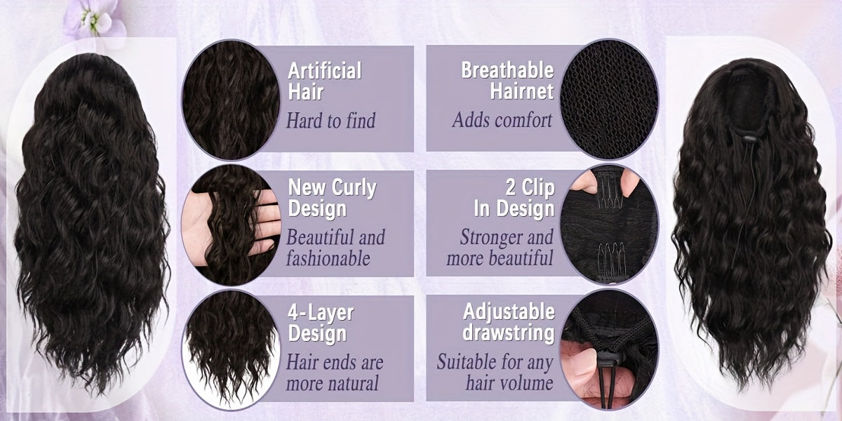 FESHFEN Female Wavy African Ponytail Extension With Rope, 16/20inch African Curly Hair, A Very Convenient Way To Lengthen CurlsIt Is Suitable For Going Out To Play, And The Use Scenarios Are Changeable