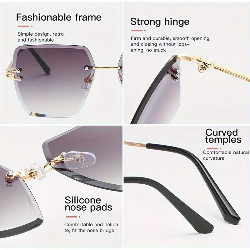 Fashion borderless ladies too glasses Y2K gradual change color trimmed lenses retro hollow metal bracket ladies