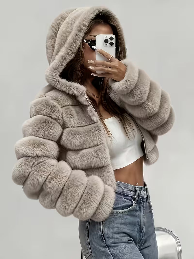 Plus Size Women's Elegant Faux Fur Coat