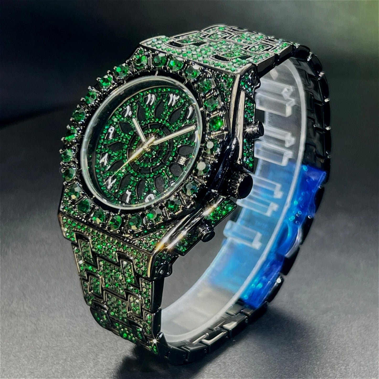 Fashion Green Black Watch For Mens Luxury Iced Quartz Watch Mans Hip Hop Square Cz Jewelry Wristwatch Christmas Gift For Men Women