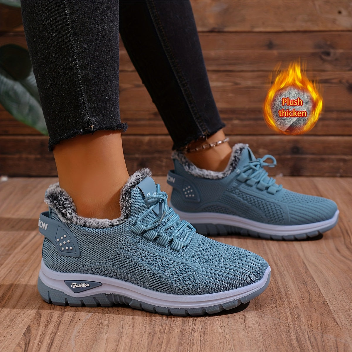 Women'S Plush Fleece-Lined Winter Boots - Lightweight Warm Round-Toe Ankle Boots with Lace-Up Closure, Turquoise & Faux Cover Upper, Winter Boots For Women, Winter Footwear, Stylish Winter Wear, Comfortable Winter Wear