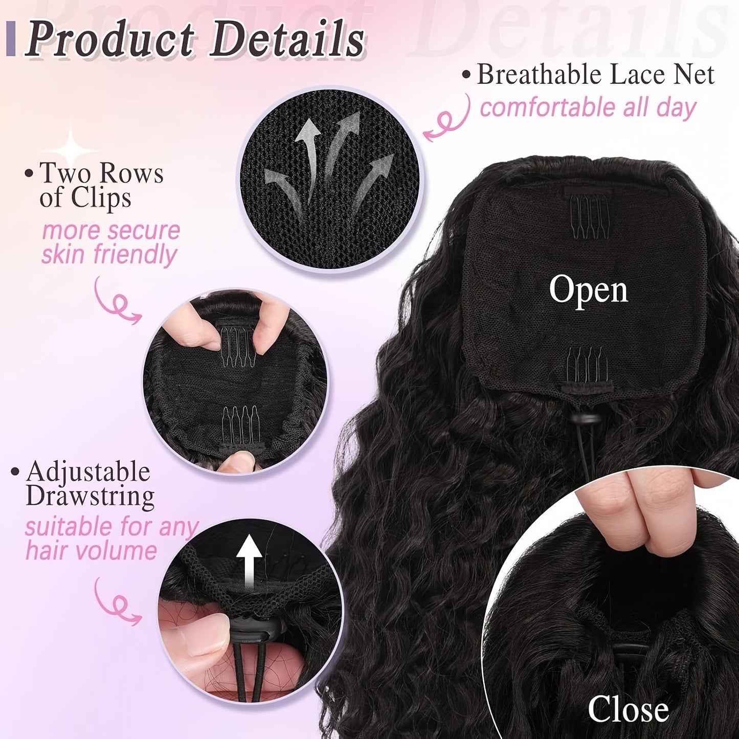 FESHFEN Female Wavy African Ponytail Extension With Rope, 16/20inch African Curly Hair, A Very Convenient Way To Lengthen CurlsIt Is Suitable For Going Out To Play, And The Use Scenarios Are Changeable